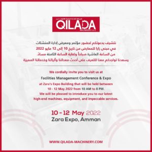 We cordially invite you to visit us at Facilities Management Conference & Expo at Zara’s Expo Building that will be held between 10 – 12 May 2022 from 10 AM to 8 PM.  We will be pleased to introduce you to our latest high-end machines, equipment, and impeccable services.