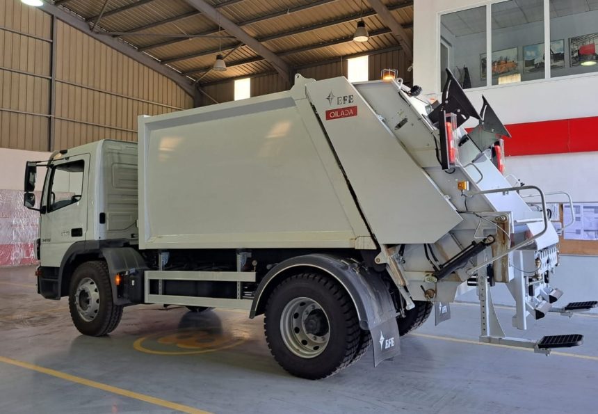 EFE refuse collection compactor mounted on Mercedes-Benz chassis delivered to Al-Teebah Municipality.