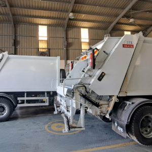 EFE refuse collection compactors mounted on Mercedes-Benz chassis delivered to Al-Kfarat Municipality.