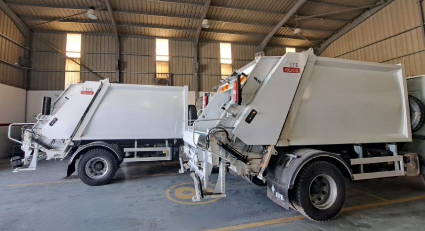 EFE refuse collection compactors mounted on Mercedes-Benz chassis delivered to Al-Kfarat Municipality.