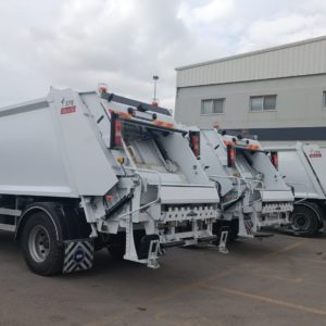 EFE refuse collection compactors mounted on Mercedes-Benz chassis delivered to Al-Jeezah Municipality.