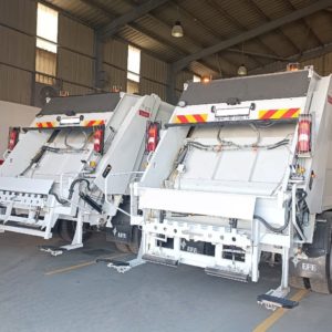 EFE refuse collection compactors mounted on Mercedes-Benz chassis delivered to Greater Mafraq Municipality.