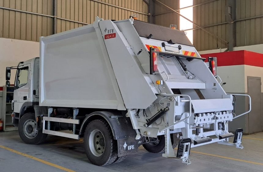 EFE refuse collection compactor mounted on Mercedes-Benz chassis delivered to Bal’ama Municipality.